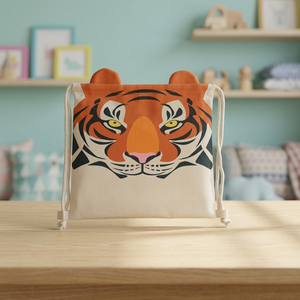 Bolsa de Almacenamiento Reutilizable con Cordón y Estampado de Tigre en Algodón Orgánico con Logotipo Personalizado para Gimnasio, Escuela, Viajes y Uso Diario - Product Image 2