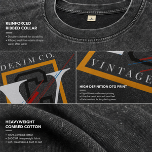 Camisetas de Hombre con Tinte Lavado al Ácido, Servicio OEM, Estampado Vintage Personalizado, Casual, Transpirable, 100% Algodón Tejido, Manga Corta - Product Image 4