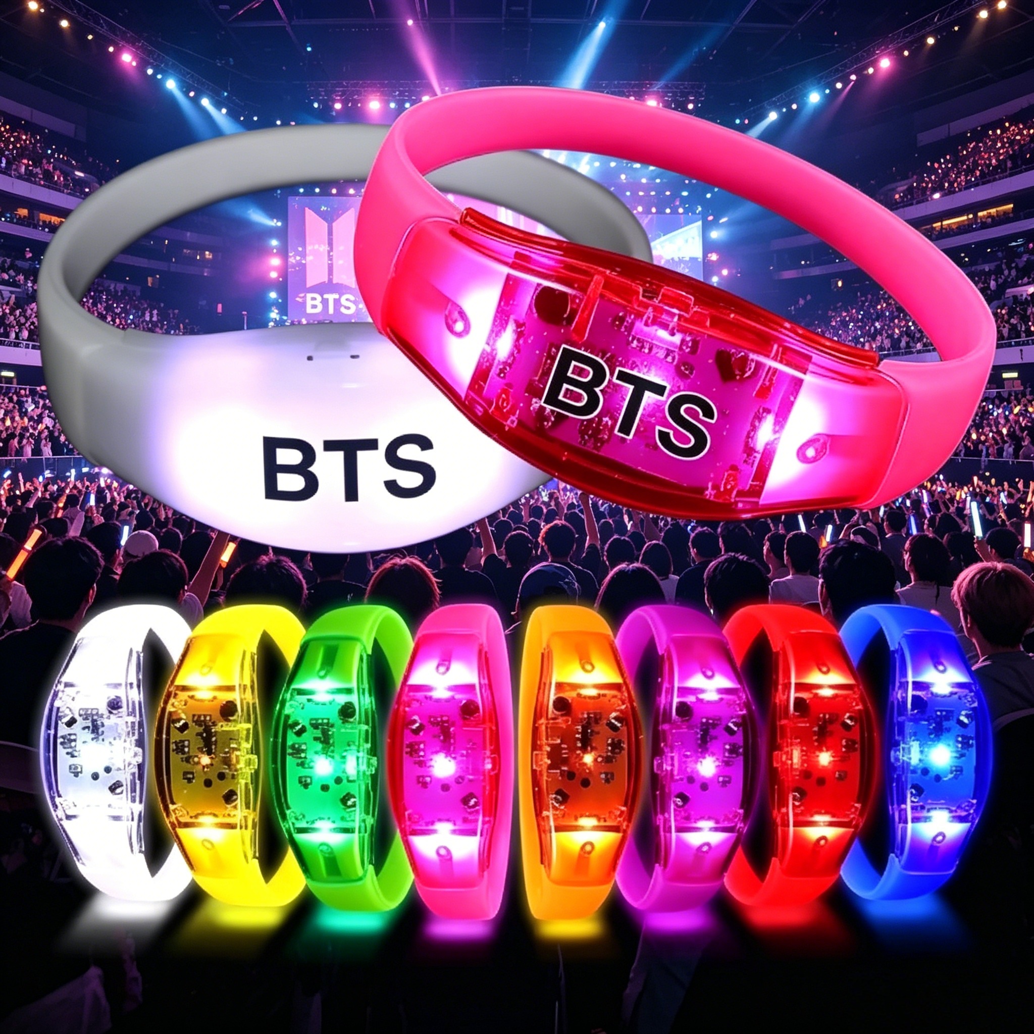 Custom 15/24color Silicone LED Glow Wristband for Party Voice Switch Control Flashing Light up Sound Activated LED Bracelets