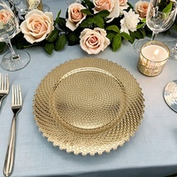Assiette de présentation vintage ronde en plastique doré perlé, décorée en relief, pour mariage, banquet, restaurant, décoration de table