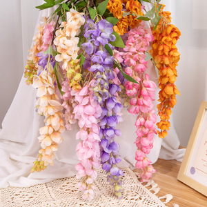 Fleur artificielle de glycine Gardenia à 5 branches, fleur en soie suspendue pour décoration murale et de plafond, décoration de mariage et d'hôtel, violet rose orange - Product Image 3