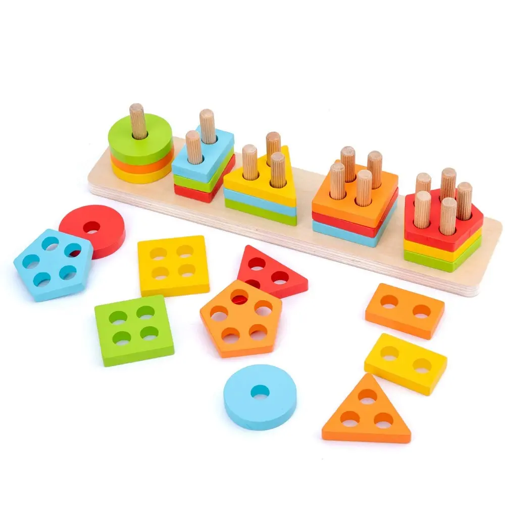 Chenque ไม้ Montessori แบบเรียงซ้อน, ของเล่นจิ๊กซอว์แบบเรียงซ้อนรูปร่างของเล่นเพื่อการศึกษาต้น