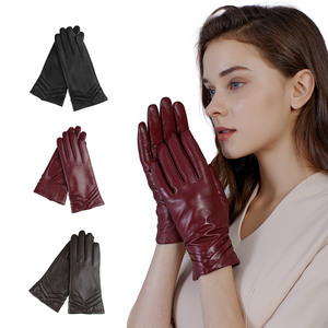 Warm Winter Classic <strong>Black</strong> Red Brown Genuine Sheepskin <strong>Womens</strong> Driving <strong>Leather</strong> <strong>Gloves</strong> - Product Image 1