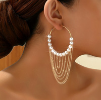 Boucles d'oreilles pendantes en alliage de zinc plaqué or, chaînes à pampilles extra longues, style indien, accessoires circulaires unisexes
