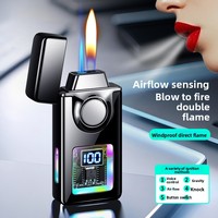 Briquet en métal à activation vocale, style créatif, rechargeable, personnalisé, multifonctionnel, double flamme, au gaz, nouveau style chinois