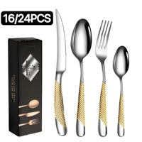 Ensemble de couverts de luxe en acier inoxydable doré, 24 pièces (5 pièces par ensemble), design moderne, couverts durables pour les mariages et la maison