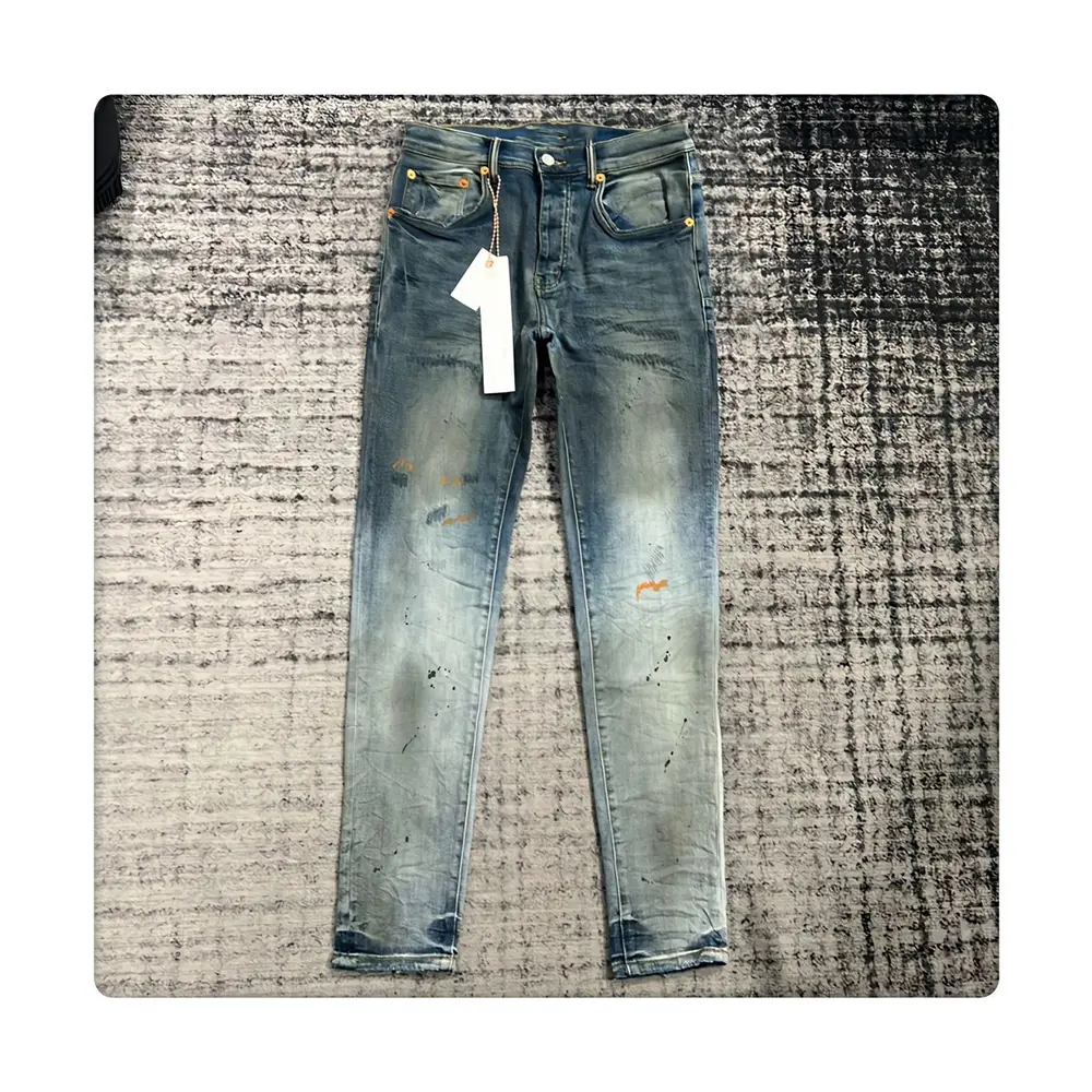 Itens de tendência 2023 Costurado Side Stripe Jeans roxo Alta Qualidade Denim Jeans Skinny marca Homens Jeans Rasgado