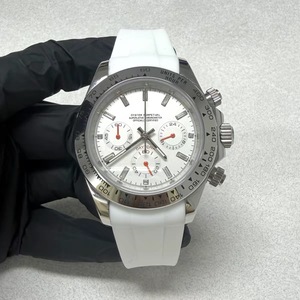 New 39mm <b>Men</b> Quartz Chronograph Watch White Stick Dial Orange Hands Powered by VK63 Movement - Product Image 6