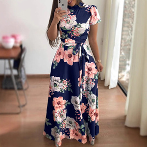 Abiti slim da <span class=keywords><strong>donna</strong></span> Abito casual a maniche lunghe con scollo rotondo e stampa floreale, gonna lunga fino al pavimento, <span class=keywords><strong>abbigliamento</strong></span> da <span class=keywords><strong>donna</strong></span> - Product Image 4