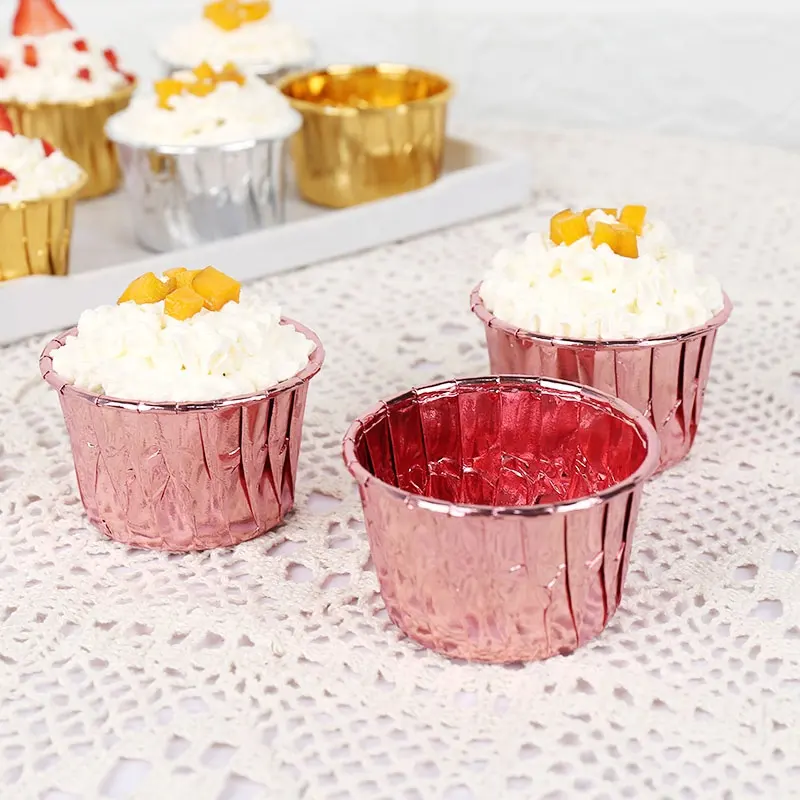 Doublures de Cupcake en aluminium or Rose métallisé argent or gobelets de cuisson de Cupcake en papier de qualité alimentaire support de plateau à muffins