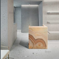 Table de réception en onyx marbré moderne pour boutique, hôtel, bureau d'accueil en forme de L, bureau de réception en pierre naturelle