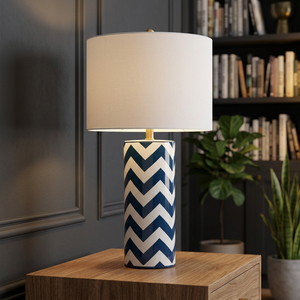 Blue White Metal Table Lamp Modern Bedside Desk <b>Light</b> Warm LED Eye-Caring Plug-In <b>Shade</b> <b>for</b> <b>Bedroom</b> Living Room - Product Image 1