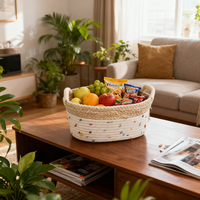 Panier de rangement de forme ovale en corde de coton Panier tressé tissé pour vêtements et pépinière pour le stockage domestique