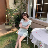 Robe d'été décontractée pour petites femmes, style vintage, coupe ajustée, à manches longues, en crêpe, longueur ras du sol, effet deux pièces, col licou, Sweet Innocent