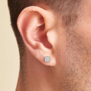 1 paire de boucles d'oreilles carrées en acier inoxydable pour femmes et hommes, boucles d'oreilles de mariage en cristal cubique brillant - Product Image 3