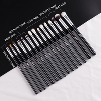 Ensemble de 15 pinceaux de maquillage pour les yeux en poils synthétiques de chèvre noirs de haute qualité professionnelle avec manche en bois pour eye-liner, sourcils et fard à paupières