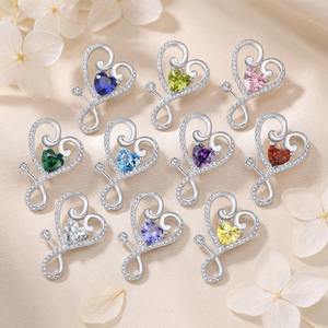 Bijoux fantaisie en argent 925 pour femmes Pendentif coeur avec pierres précieuses colorées en zircon Plaqué rhodium Cadeau d'anniversaire - Product Image 3