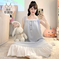 Ensemble de pyjama d'été style princesse avec soutien-gorge rembourré, bretelles spaghetti, robe de nuit longue, microfibre respirante, taille élastique, grande taille