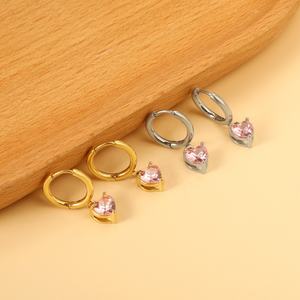 Pendientes de Aro con Circonita Cúbica Brillante Personalizados, Chapados en Oro de 18k, Acero Inoxidable, con Diamantes Rosados, para Mujer - Product Image 6