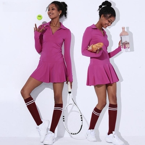 Polo sexy à col en V profond pour femmes, robe de golf une pièce courte et plissée - Product Image 1