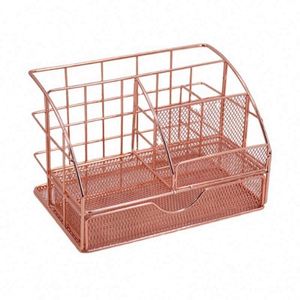 Organizador de Escritorio Metálico Multiusos en Oro Rosa, Soporte para Bolígrafos y Teléfono, Organizador de Escritorio de Malla, ¡Gran Venta! - Product Image 1