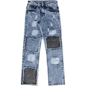 Tùy chỉnh đau khổ Enzyme rửa stonewashed Streetwear hip hop Y2K nam lỏng phù hợp với thẳng tách xếp chồng lên nhau denim người đàn ông Baggy Jeans