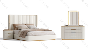 Modern Design Double Leather King <b>Bed</b> Wardrobe Dresser Wholesale Luxury Solid Wood Furniture Set for Hotels and Home Bedrooms - Product Image 2