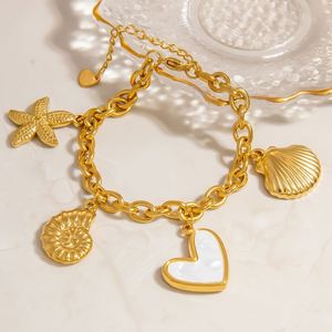 Pulseras con cuentas de concha de playa oceánica para mujer, joyería de moda de acero inoxidable chapada en oro de 18K - Product Image 4
