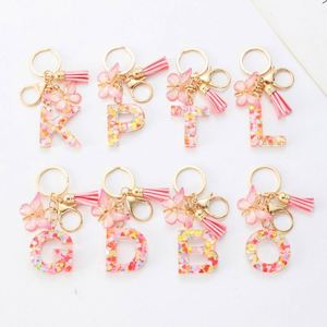 26 Letter Resin Initial Keychain with Tassel Butterfly Pendant <b>Key</b> <b>Ring</b> for Women's <b>Bag</b> Elegant Keychain Accessory - Product Image 3