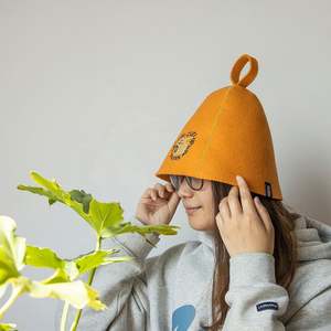 Gorro de Sauna de lana al por mayor con logotipo personalizado gorro de lana de Color naranja para Sauna - Product Image 6