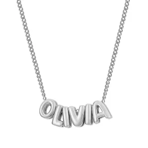 Abalorio con Letras de Burbuja 3D, Joyería con Nombre Personalizado, Colgante de Letras de Globo Inicial, Joyería para Mujer, Placa de Oro de 18K