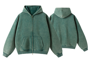 H5466 Manufacturer Custom 360 Gsm <b>Drop</b> Shoulder Wax Print Hoodies Oversized <b>Acid</b> Wash Double Side Zip up Hoodies - Product Image 6