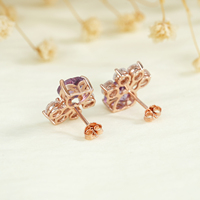 Nouveauté YBO Boucles d'oreilles élégantes pour femmes en forme de patte d'ours, mignonnes, en argent sterling 925 plaqué or, avec améthyste naturelle en forme de cœur, pour mariage