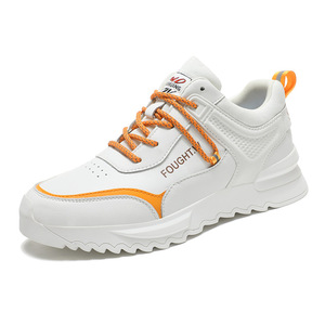 Unisex White Orange Color-<b>block</b> Chunky Dad Sneakers, Breathable Mesh Platform Height Increasing Casual Shoes, Non-slip - Product Image 5
