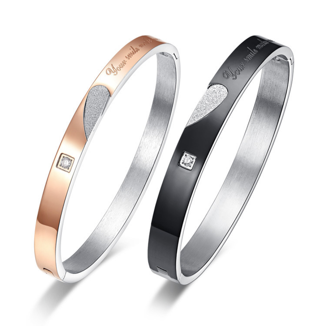 Trendy Fashion Men's and Women's Valentine's Day Gift Creative Design Diamond Two-tone Stainless Steel Couple Bracelet