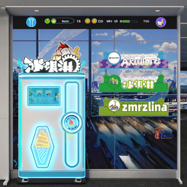Fully Automatic Custom Digital Touch Screen Ice Cream Vending Machine Coin Operated Three Flavors Commercial Use Robot Machine