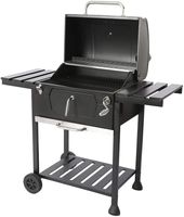 Barbecue à charbon robuste avec chariot, fumoir et table de rangement pour jardin