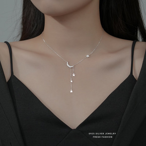<span class=keywords><strong>Collana</strong></span> stella luna serie S925 in argento Sterling <span class=keywords><strong>collana</strong></span> femminile di lusso con nappa e nappa in argento con pelle sicura girocollo regali - Product Image 4