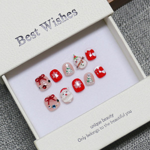 Uñas postizas navideñas hechas a mano para niños, uñas postizas removibles con dibujos animados, puntas de uñas postizas de cobertura completa para fiestas navideñas - Product Image 3
