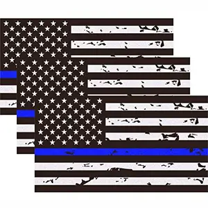Reflective New Tattered Thin Blue Line US Flag Decal Car Sticker