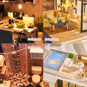 Bộ đồ chơi nhà tí hon IIECREATE K-036, nhà búp bê <span class=keywords><strong>3D</strong></span>, đồ chơi xếp hình bằng gỗ, đồ chơi thu nhỏ dành cho người lớn, nhà hiện đại - Product Image 3