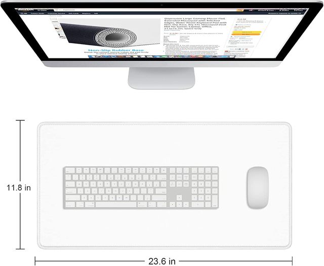 Extended Gaming Mouse Mat with Stitched Edges, Waterproof Full Size Desk Mats with Non-Slip Base White Blank Mouse Pad