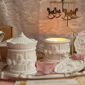 เทียนหอมกลิ่นอโรมาในถ้วยยิปซัมหลากสีสัน รูปทรงม้าหมุน ทำจากขี้ผึ้งถั่วเหลือง สำหรับเป็นของขวัญสุดหรู - Product Image 5