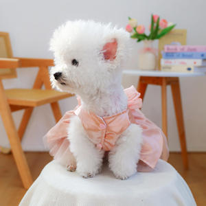 Robe tutu pour <span class=keywords><strong>chien</strong></span> Qbellpet pour petits chiens et chats, tenue en tulle rose princesse, nœud, respirante, costume de fête pour animaux de compagnie, robe de mariage pour animaux de compagnie - Product Image 3