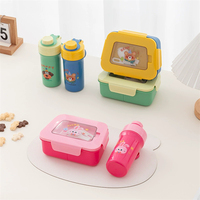 Boîte à bento portable de qualité alimentaire à compartiments séparés avec couvercle en plastique pour étudiants, enfants, boîte à lunch à thème de personnage de dessin animé, ensemble avec bouteille d'eau
