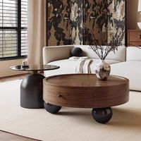 Table basse en bois massif style crème, luxe léger, avec espace de rangement, sans assemblage requis, pour maison, gîte, petit appartement