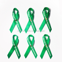 Rubans de sensibilisation personnalisés en polyester vert satiné avec boucle papillon et logo pour rubans de sensibilisation
