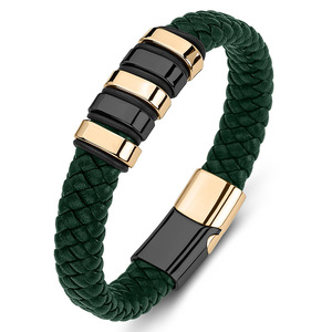 Pulseras Elegantes <span class=keywords><strong>de</strong></span> Acero Inoxidable Negro Estilo Punk con Cuero Azul Verde para Hombres y Niñas, Idea <span class=keywords><strong>de</strong></span> Regalo <span class=keywords><strong>de</strong></span> <span class=keywords><strong>Amistad</strong></span> - Product Image 4