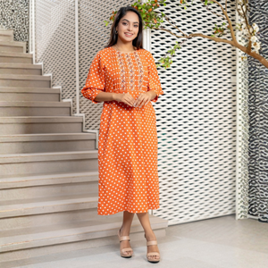 Vestido Midi de Georgette Estampado Naranja de Lujo al Por Mayor, Ropa Elegante para Mujer - Product Image 3