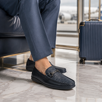 Mocassins classiques en cuir noir à motif à carreaux, bout en cuir, avec quincaillerie en laiton gris, semelle épaisse, chaussures habillées pour hommes